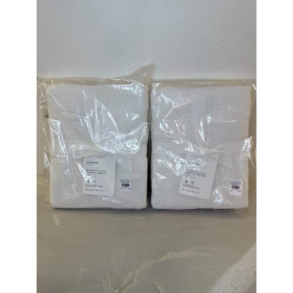 Pottery Barn White Belgian Flax Linen Waffle Weave Set Of 2 Standard Shams‎ - Picture 1 of 6